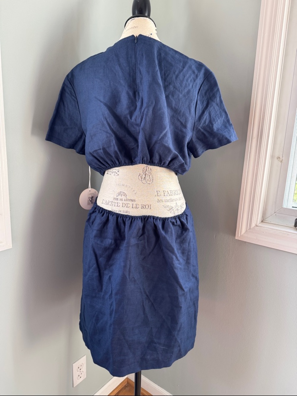 STAUD Epona navy linen cutout mini dress NWT size Large - Picture 5 of 9